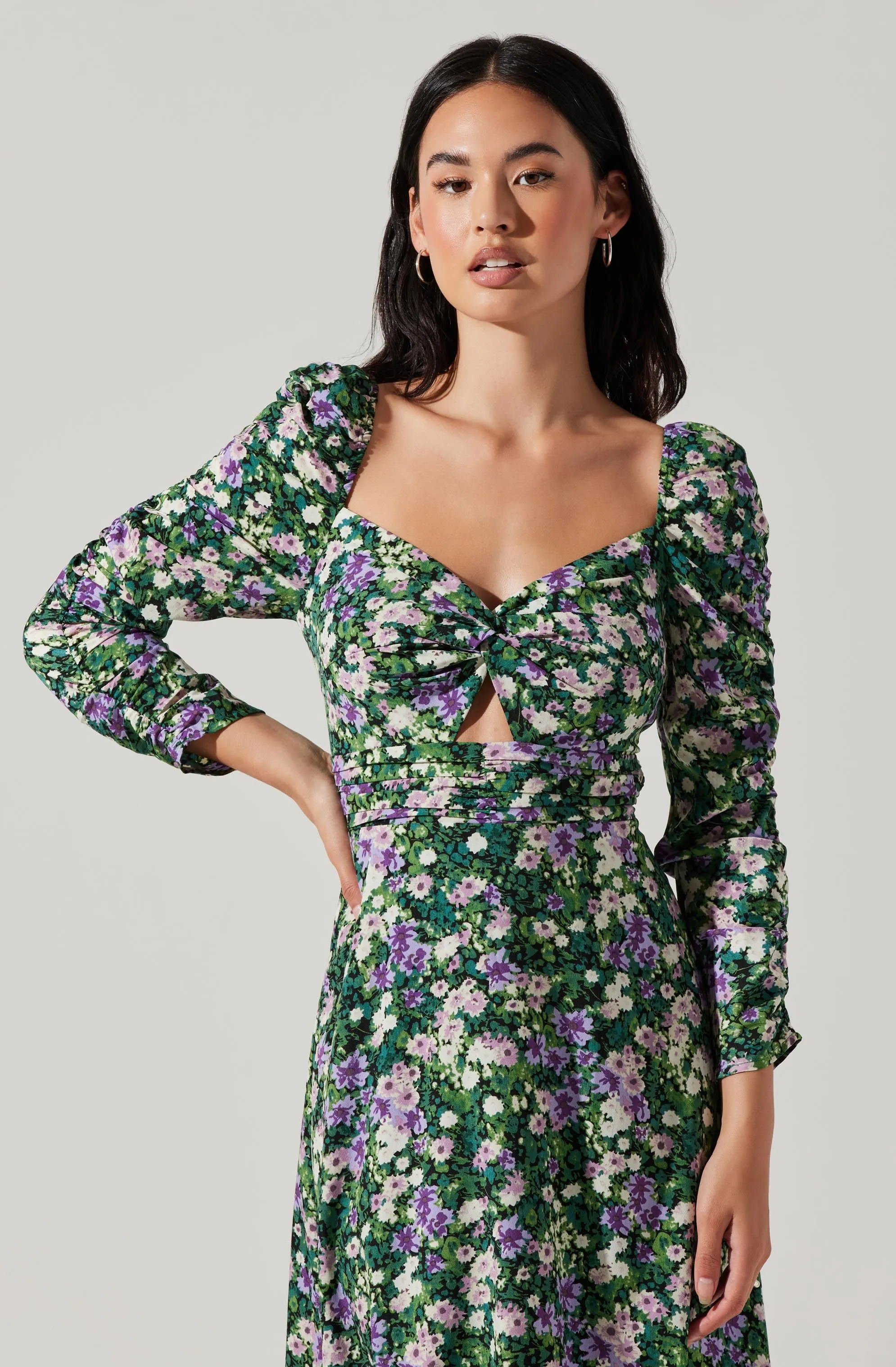 Floral Long Sleeve Twist Keyhole Front Midi Dress sold by Astr product image thumbnail 2