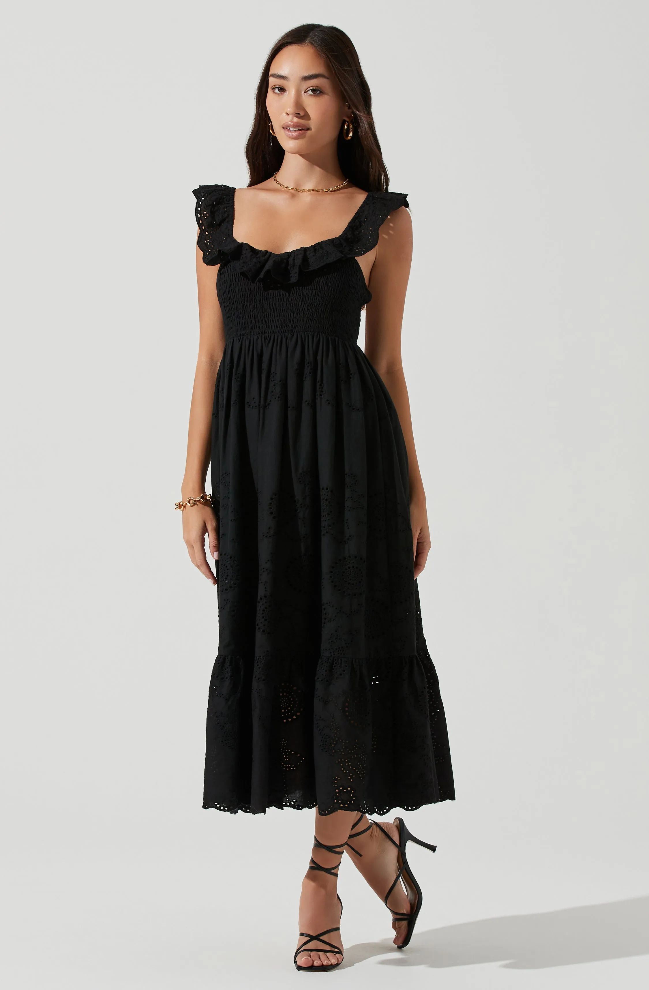 Cottage Eyelet Ruffle Midi Dress sold by Astr