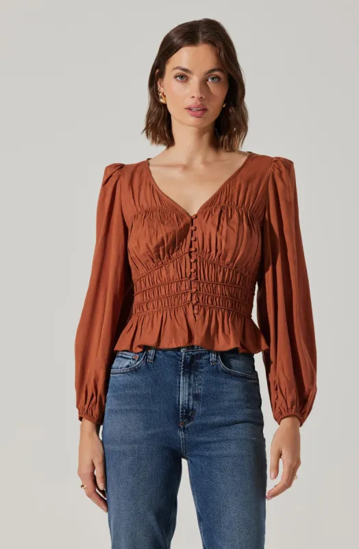 Wilette Smocked V-Neck Top sold by Astr