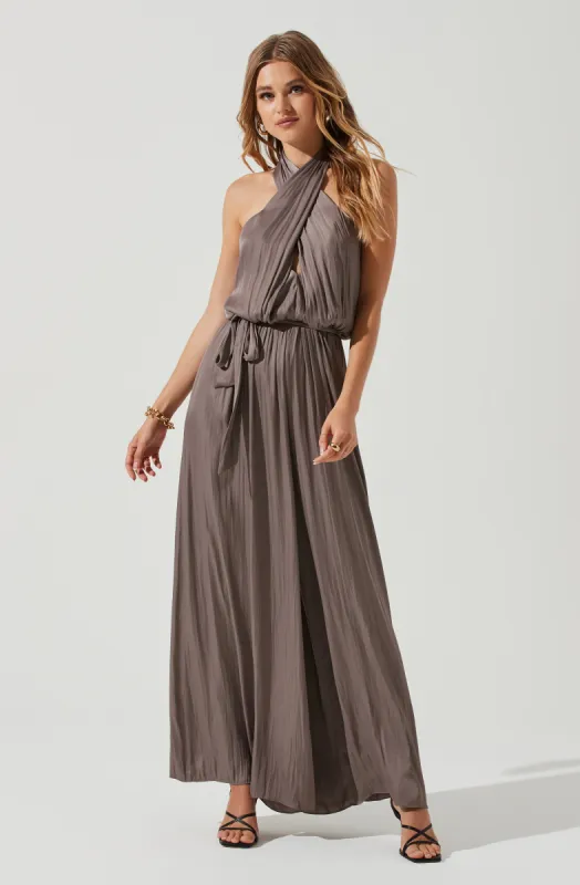 Cheryl Halter Open Back Wide Leg Jumpsuit sold by Astr