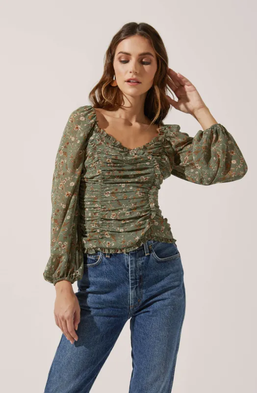Ruffle Square Neck Long Sleeve Floral Top sold by Astr