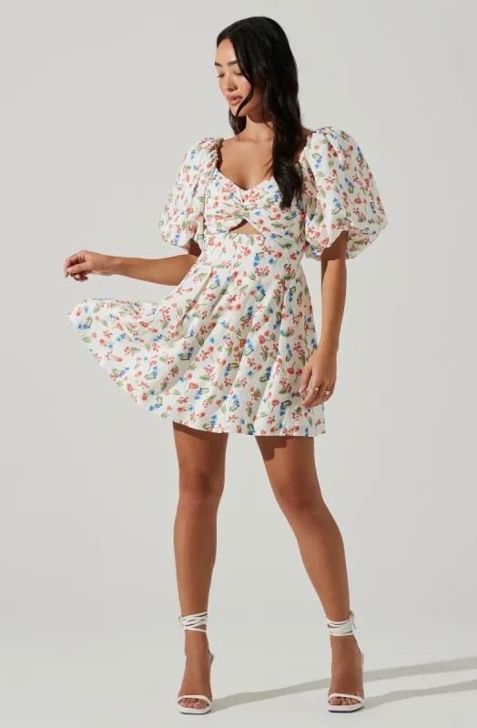 Serilda Cutout Puff Sleeve Floral Mini Dress sold by Astr