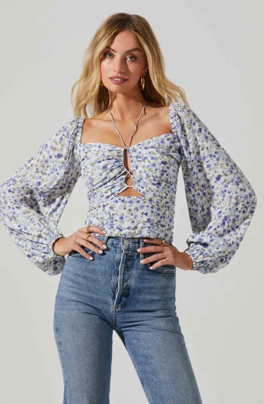 Tavira Floral Halter Neck Long Sleeve Top sold by Astr
