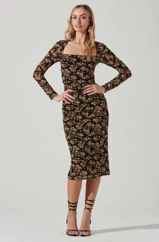 Hyacinth Floral Square Neck Midi Dress sold by Astr