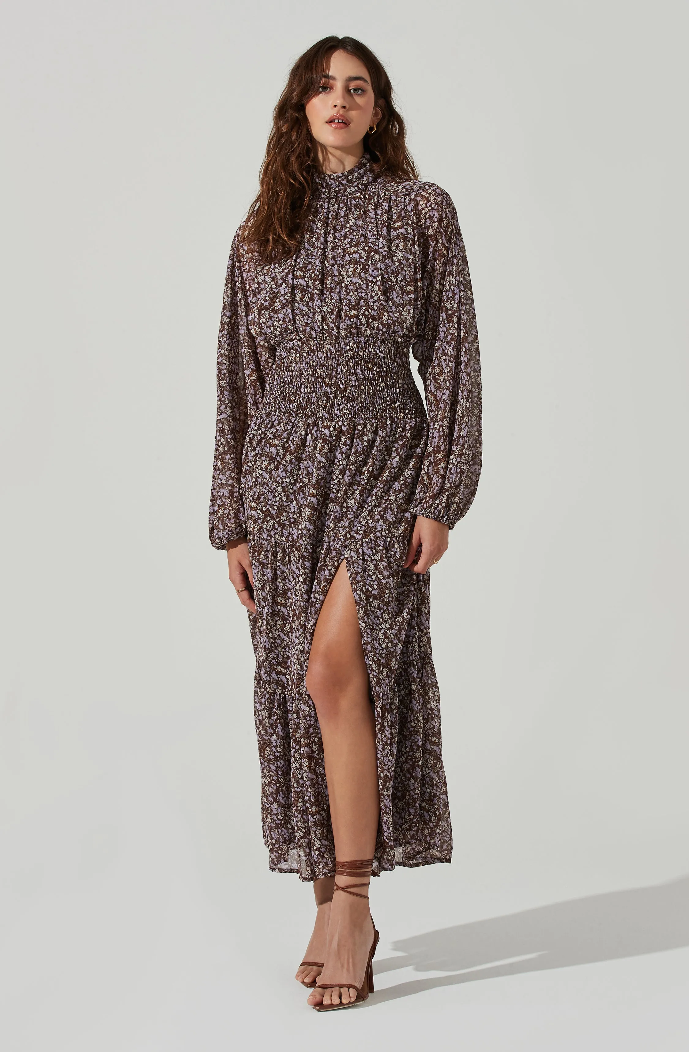 Floral Mock Neck Smocked Waist Maxi Dress sold by Astr