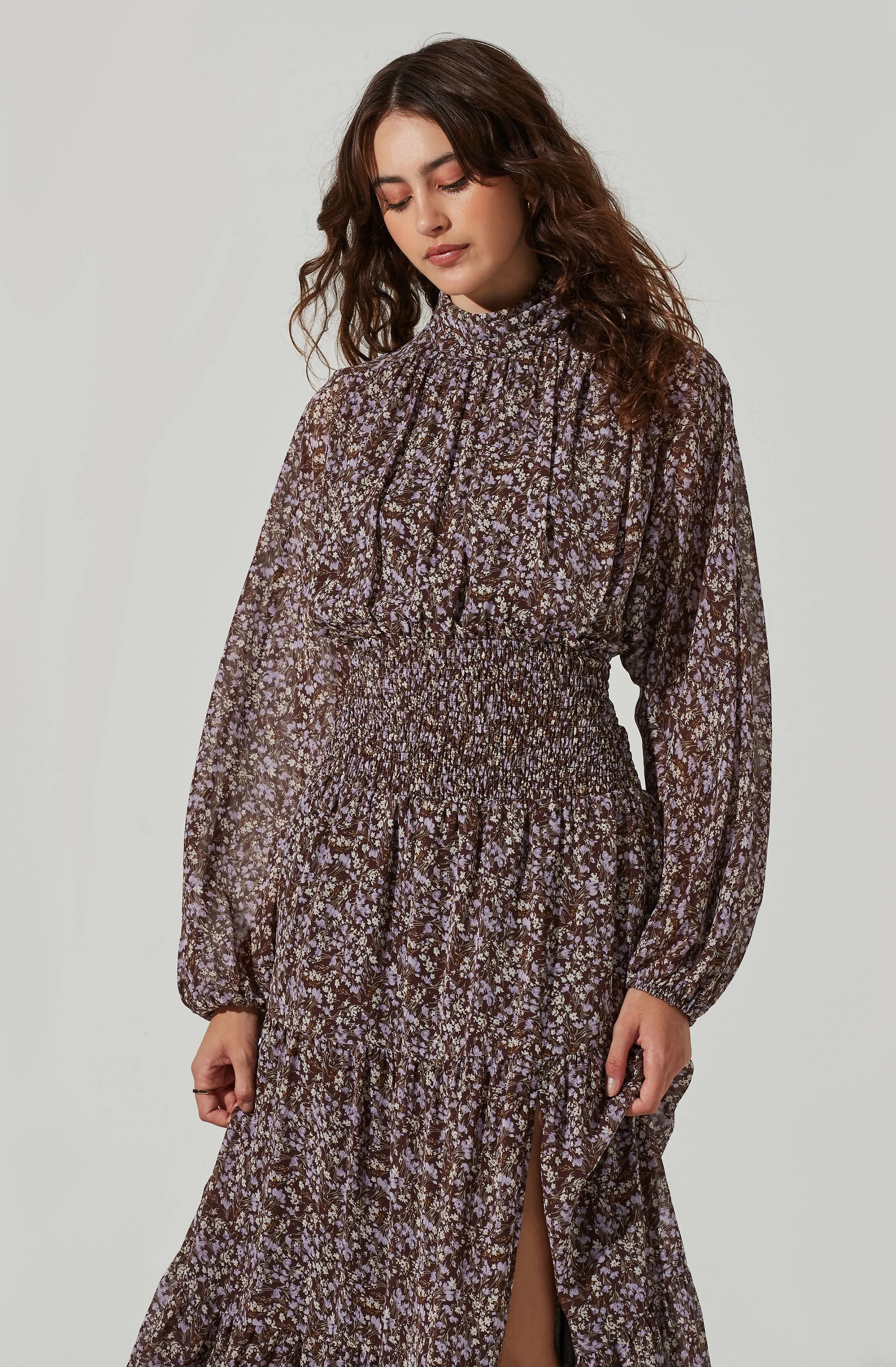 Floral Mock Neck Smocked Waist Maxi Dress sold by Astr product image thumbnail 3