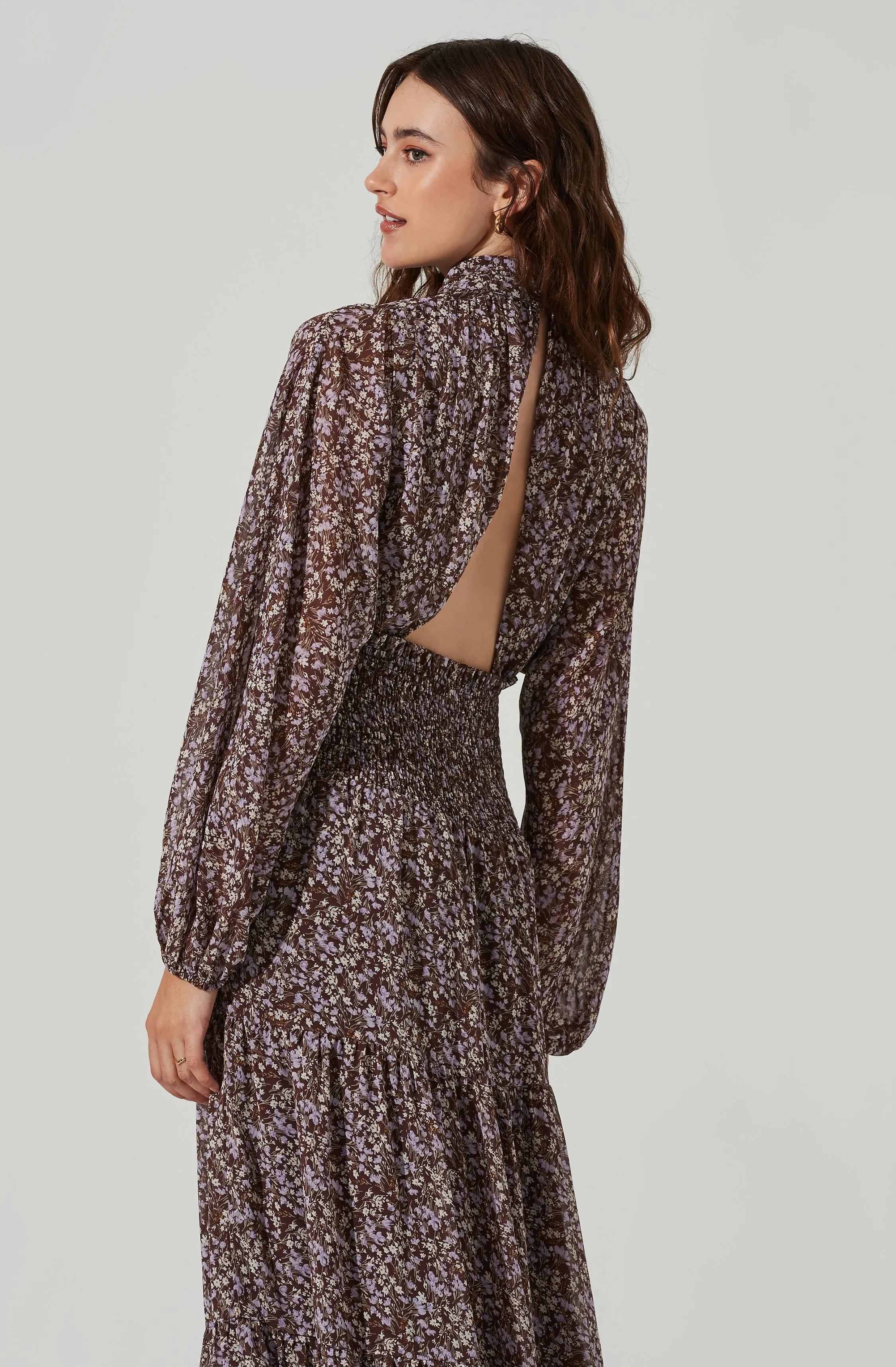 Floral Mock Neck Smocked Waist Maxi Dress sold by Astr product image thumbnail 4
