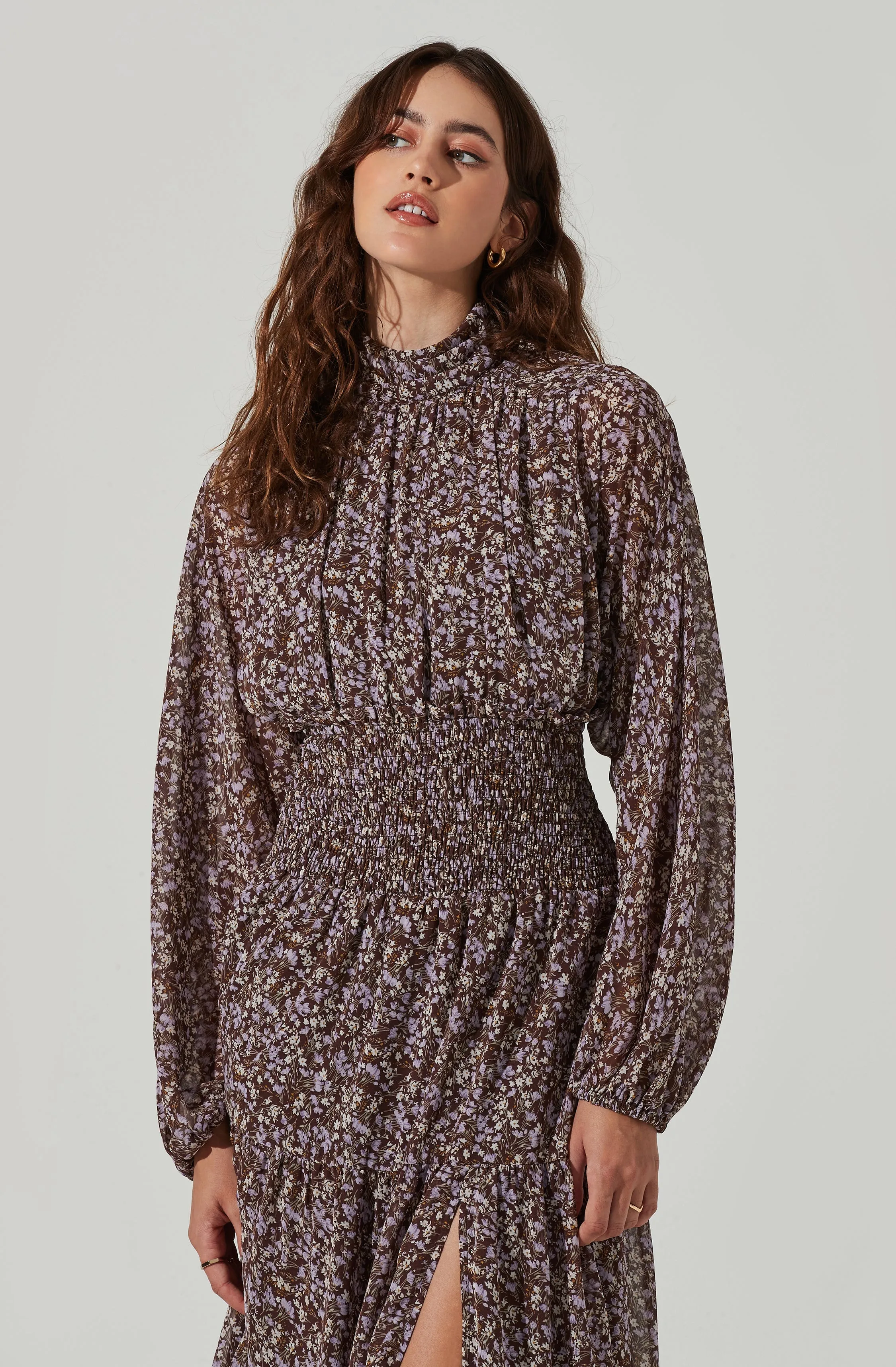 Floral Mock Neck Smocked Waist Maxi Dress sold by Astr product image thumbnail 2