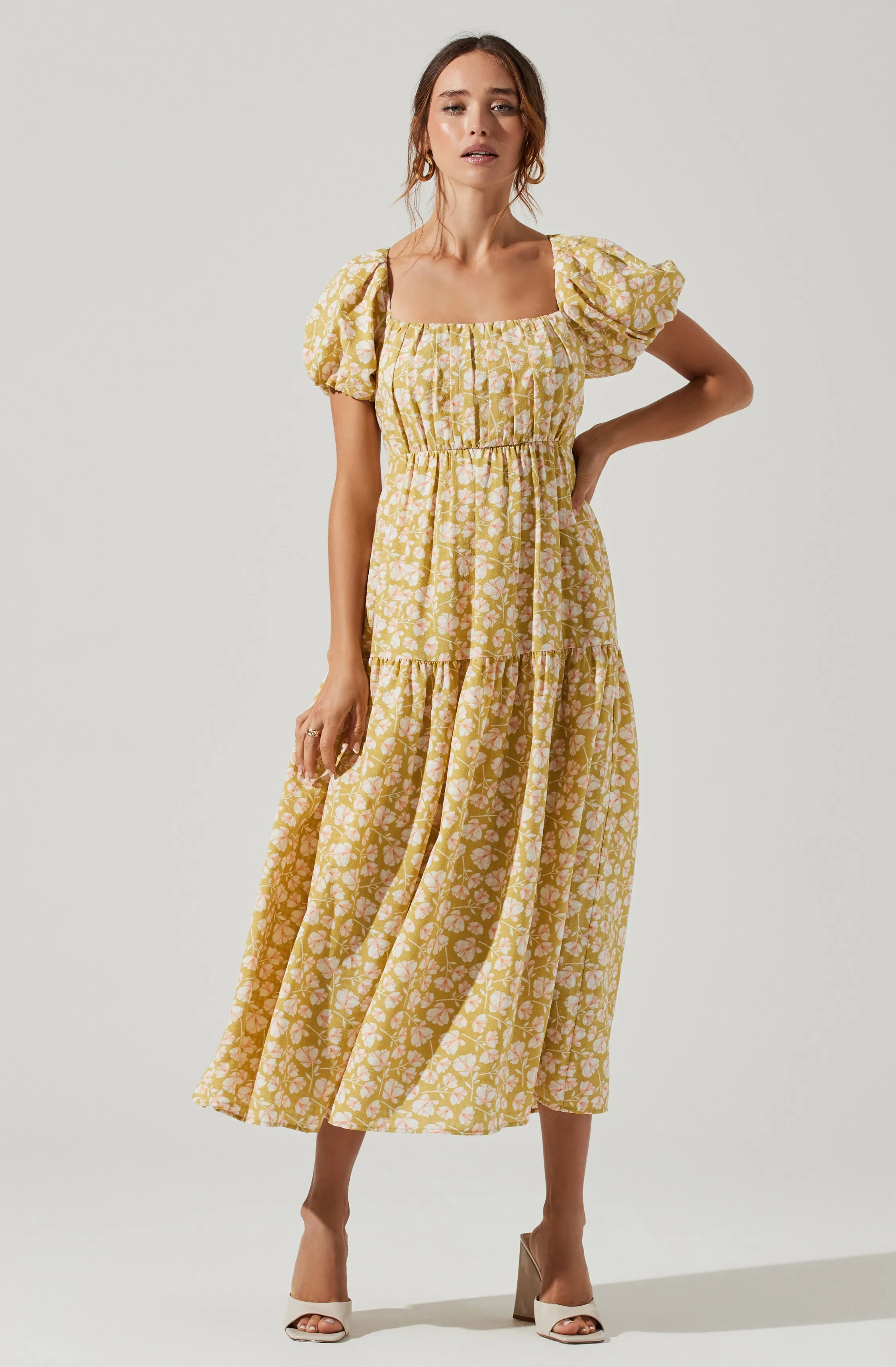 Bubble Sleeve Floral Tiered Midi Dress sold by Astr product image thumbnail 3