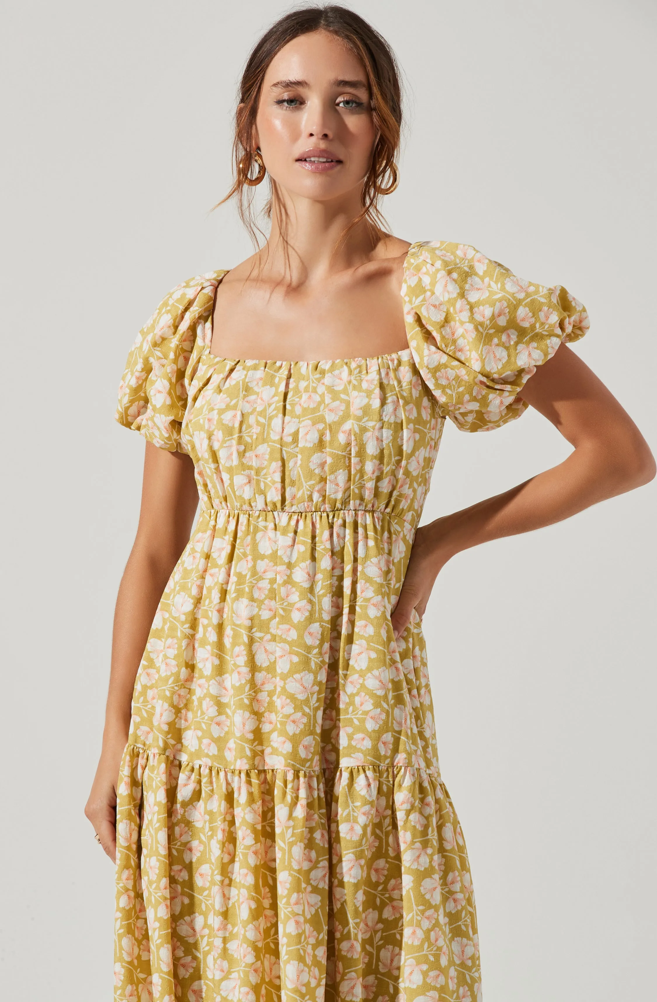 Bubble Sleeve Floral Tiered Midi Dress sold by Astr product image thumbnail 2