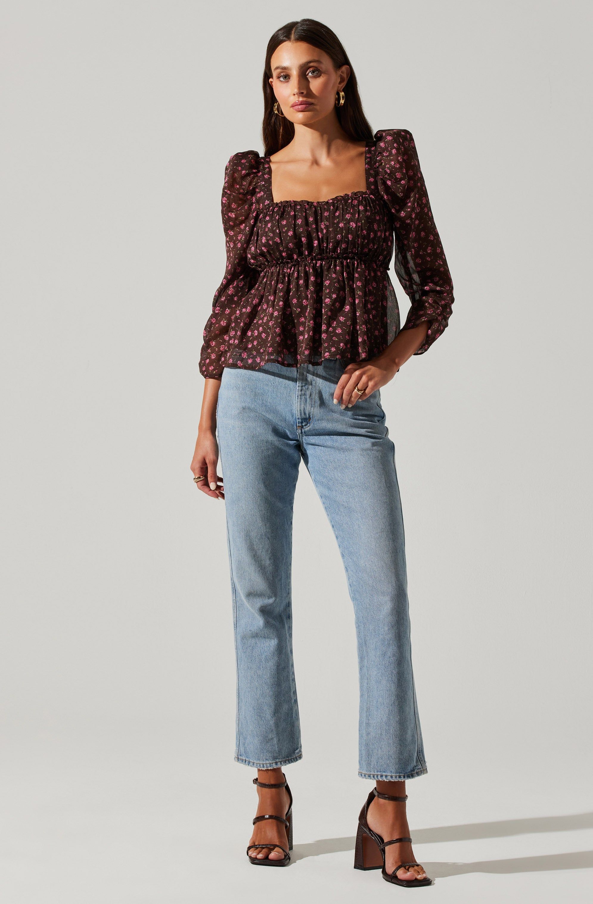 Floral Long Sleeve Ruched Babydoll Top sold by Astr product image thumbnail 4