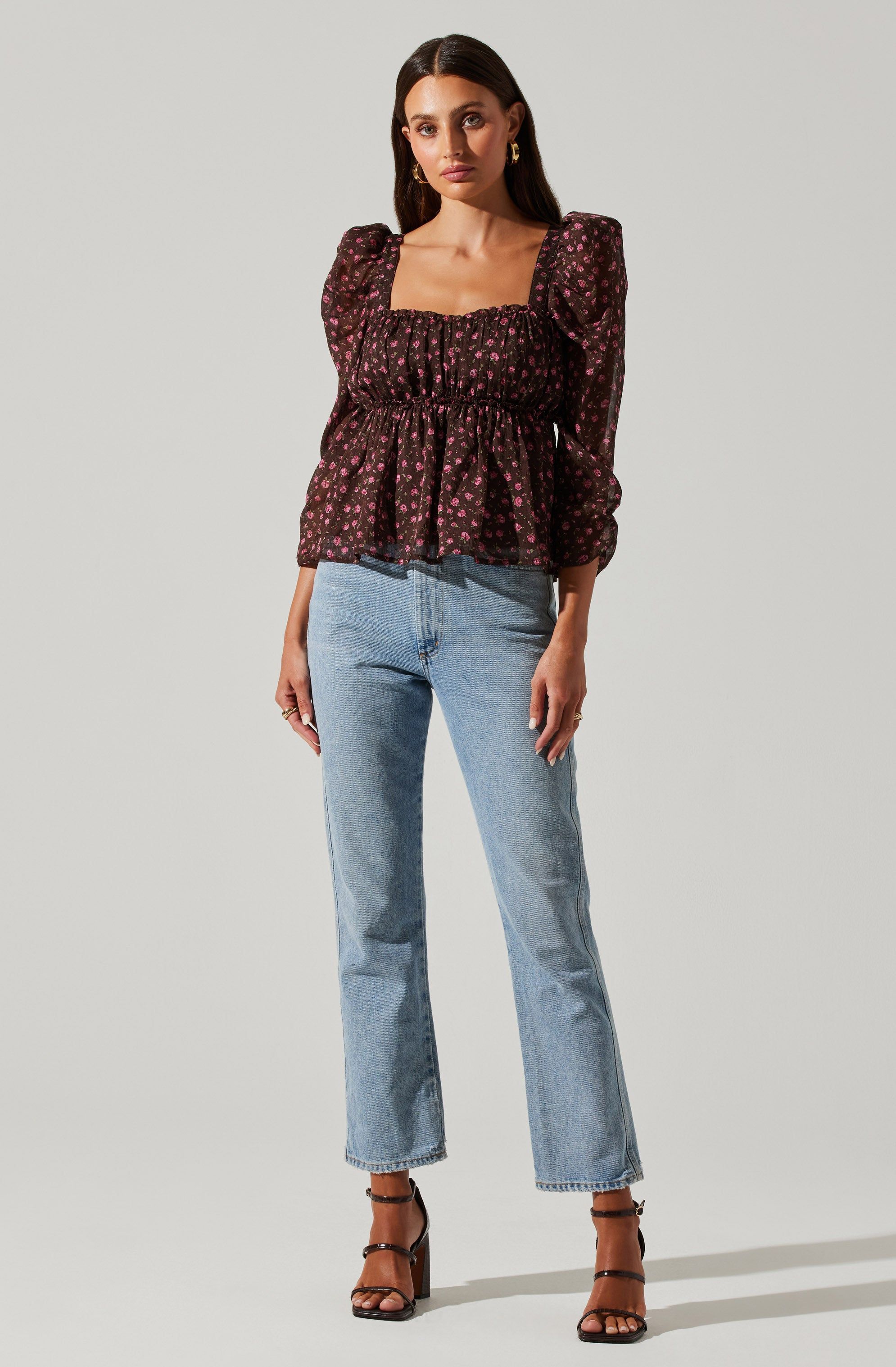 Floral Long Sleeve Ruched Babydoll Top sold by Astr product image thumbnail 2