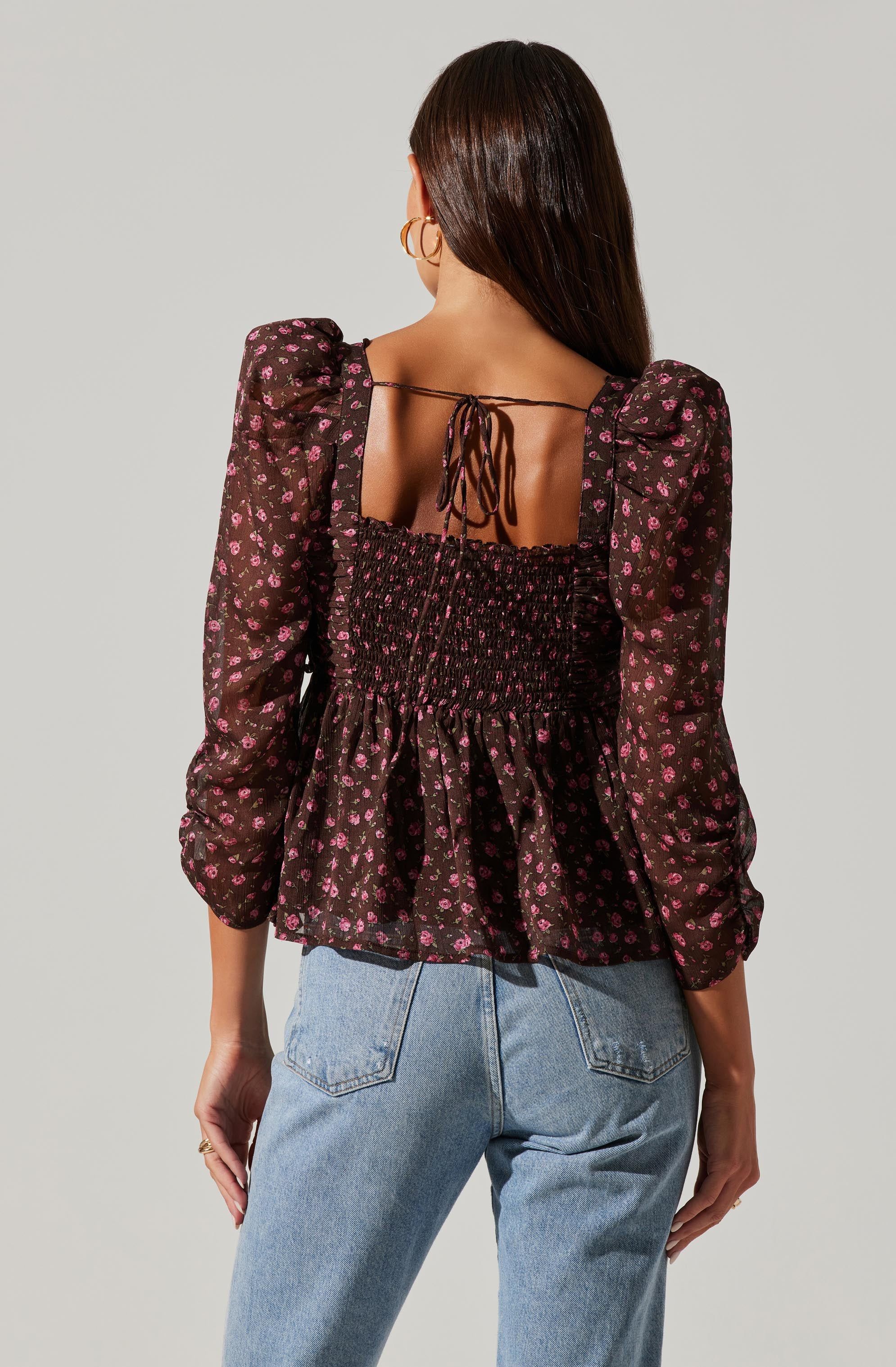 Floral Long Sleeve Ruched Babydoll Top sold by Astr product image thumbnail 6