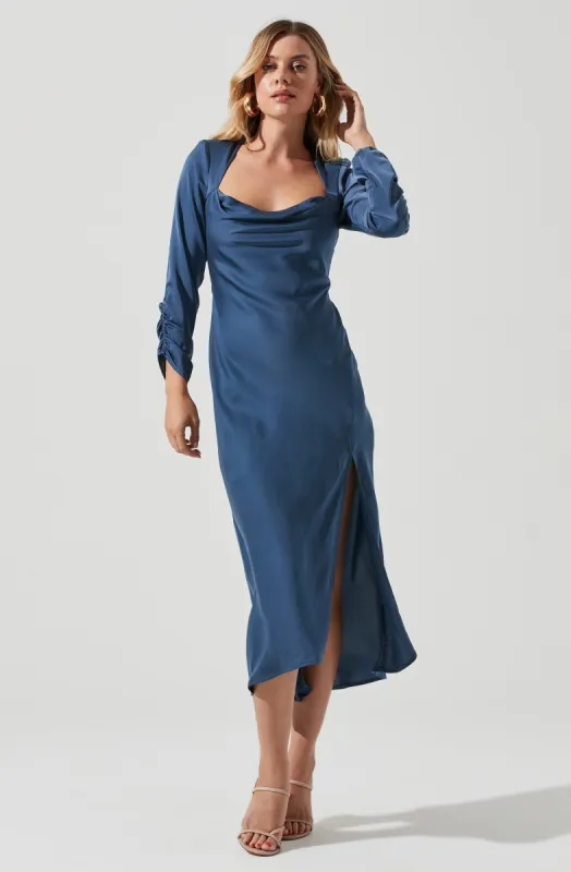 Gracie Long Sleeve Cutout Satin Midi Dress sold by Astr