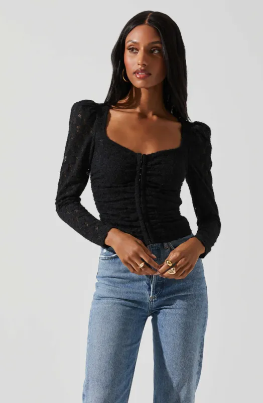 Leia Long Puff Sleeve Lace Top sold by Astr