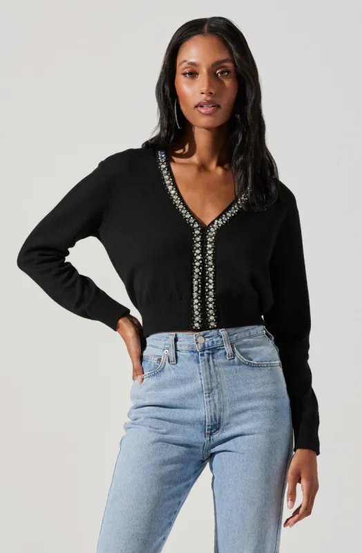 Torrance Rhinestone Trim Cardigan sold by Astr