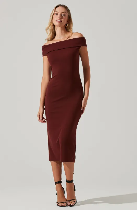 Off Shoulder Long Bodycon Midi Dress sold by Astr