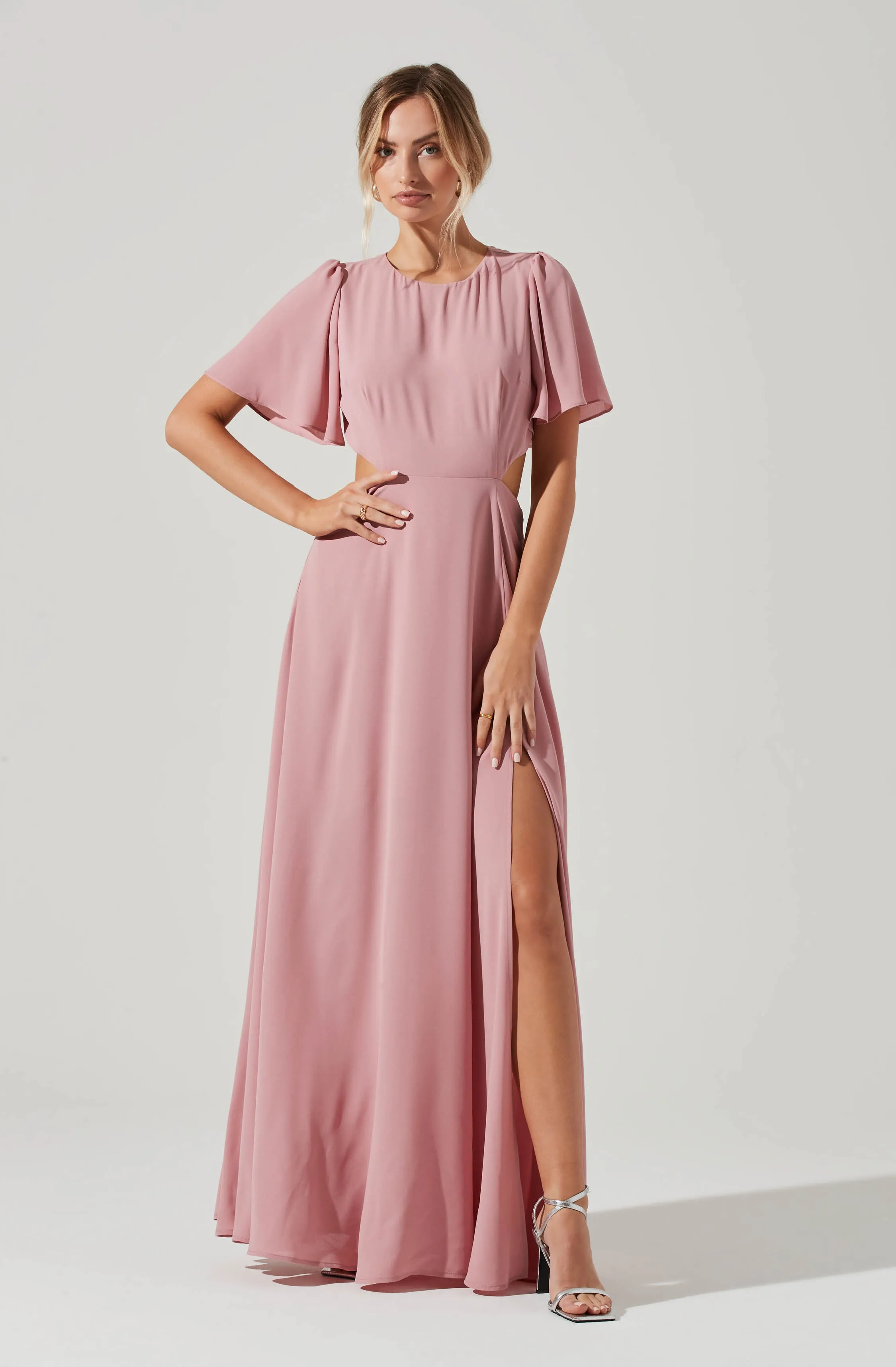 Katrina Flutter Sleeve Back Cutout Maxi Dress sold by Astr