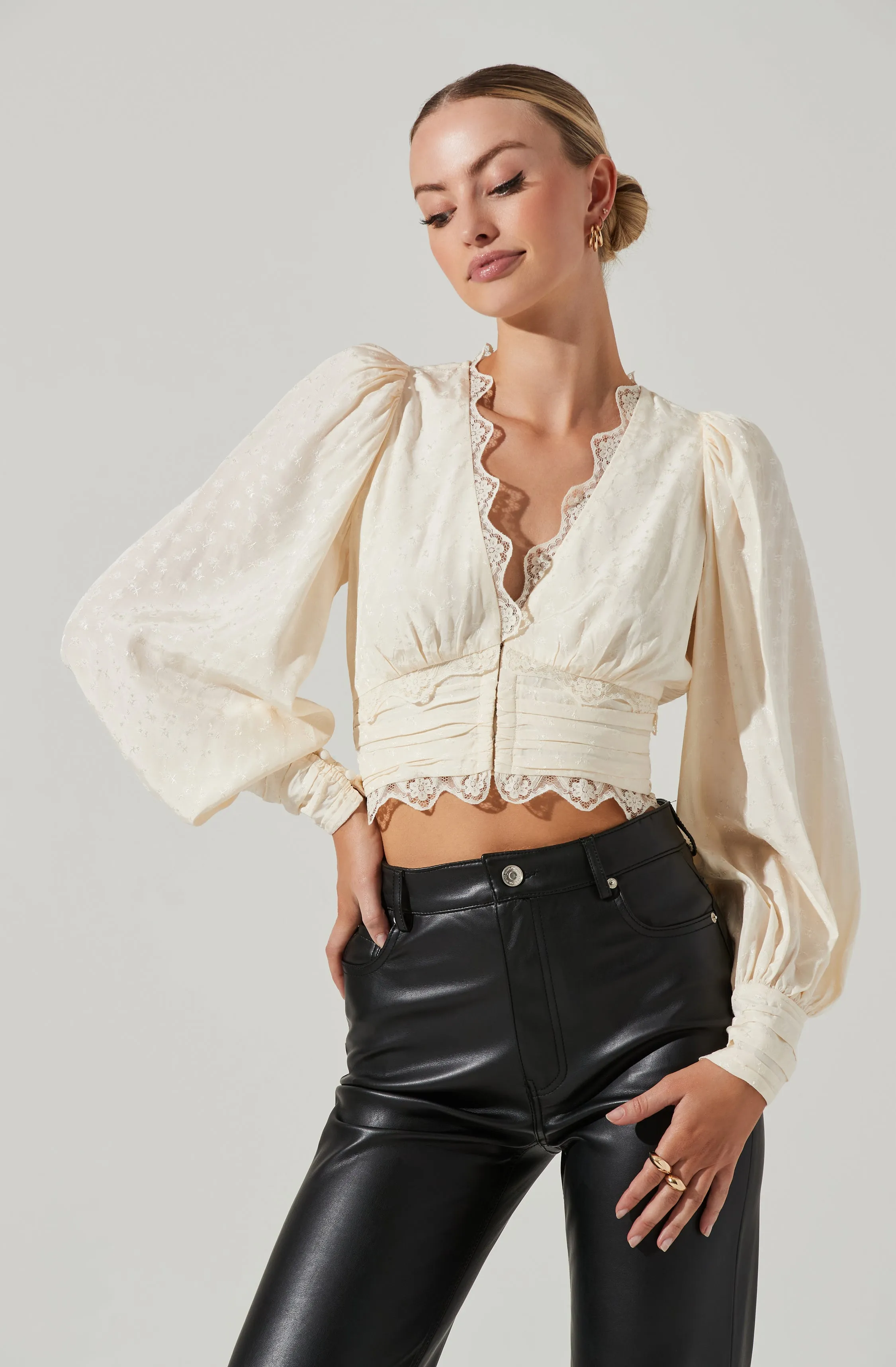 Zanna Floral Jacquard Lace Trim Long Sleeve Top sold by Astr product image thumbnail 4