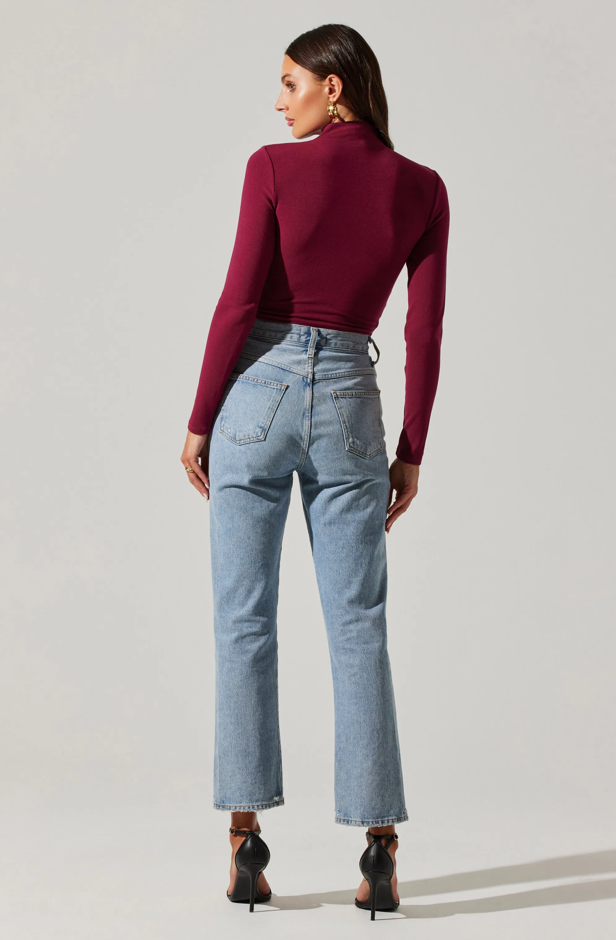 Asymmetrical Pleated Cutout Mock Neck Top sold by Astr product image thumbnail 5