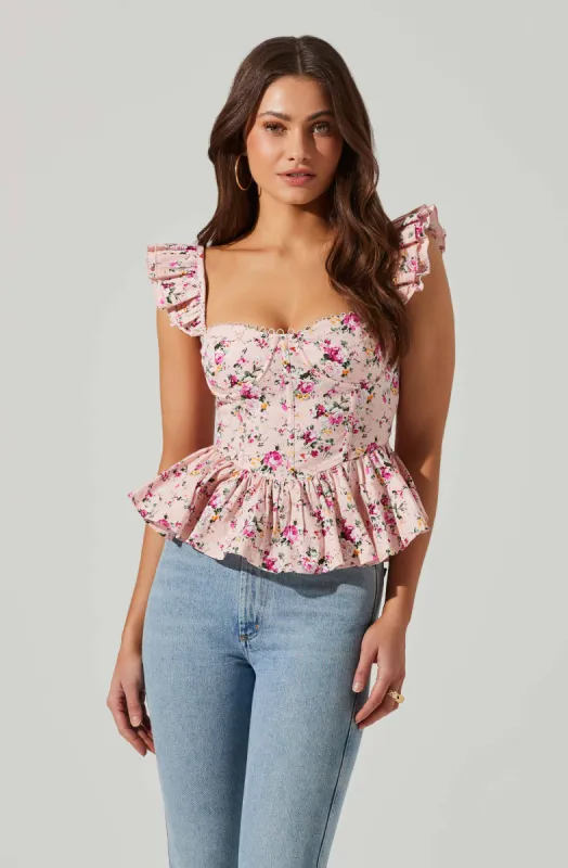 Baylin Floral Corset Peplum Top made by Astr