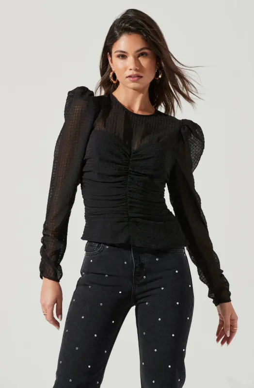 Dalma Ruched Puff Sleeve Top sold by Astr