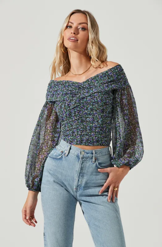 Long Sleeve Off The Shoulder Center Cinched Top made by Astr