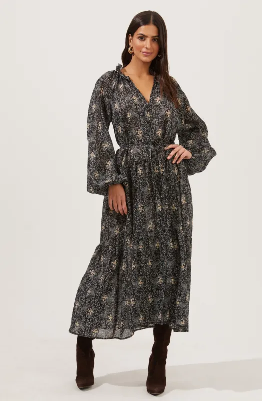 Gardenia Tiered Floral Tie Waist Midi Dress sold by Astr