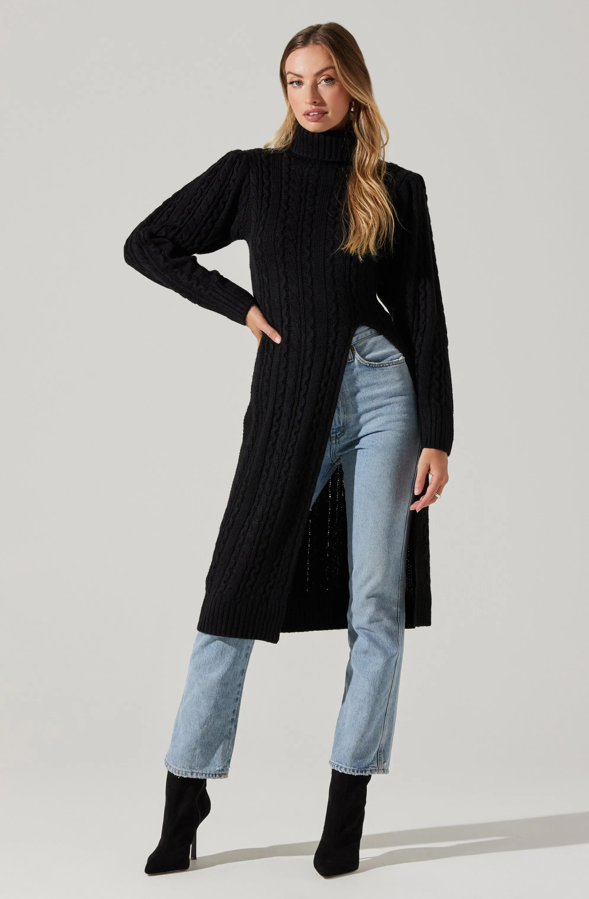 Hi Slit Cable Knit Sweater sold by Astr