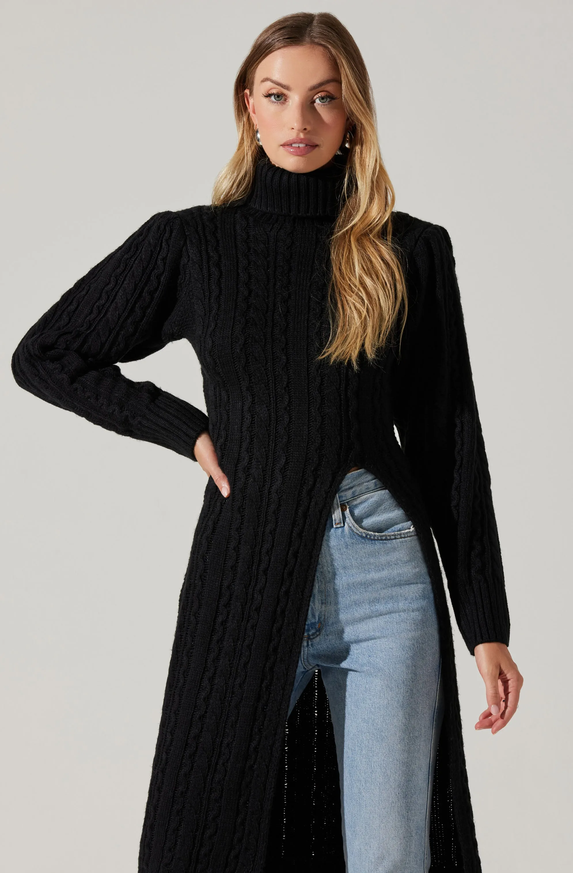 Hi Slit Cable Knit Sweater sold by Astr product image thumbnail 2