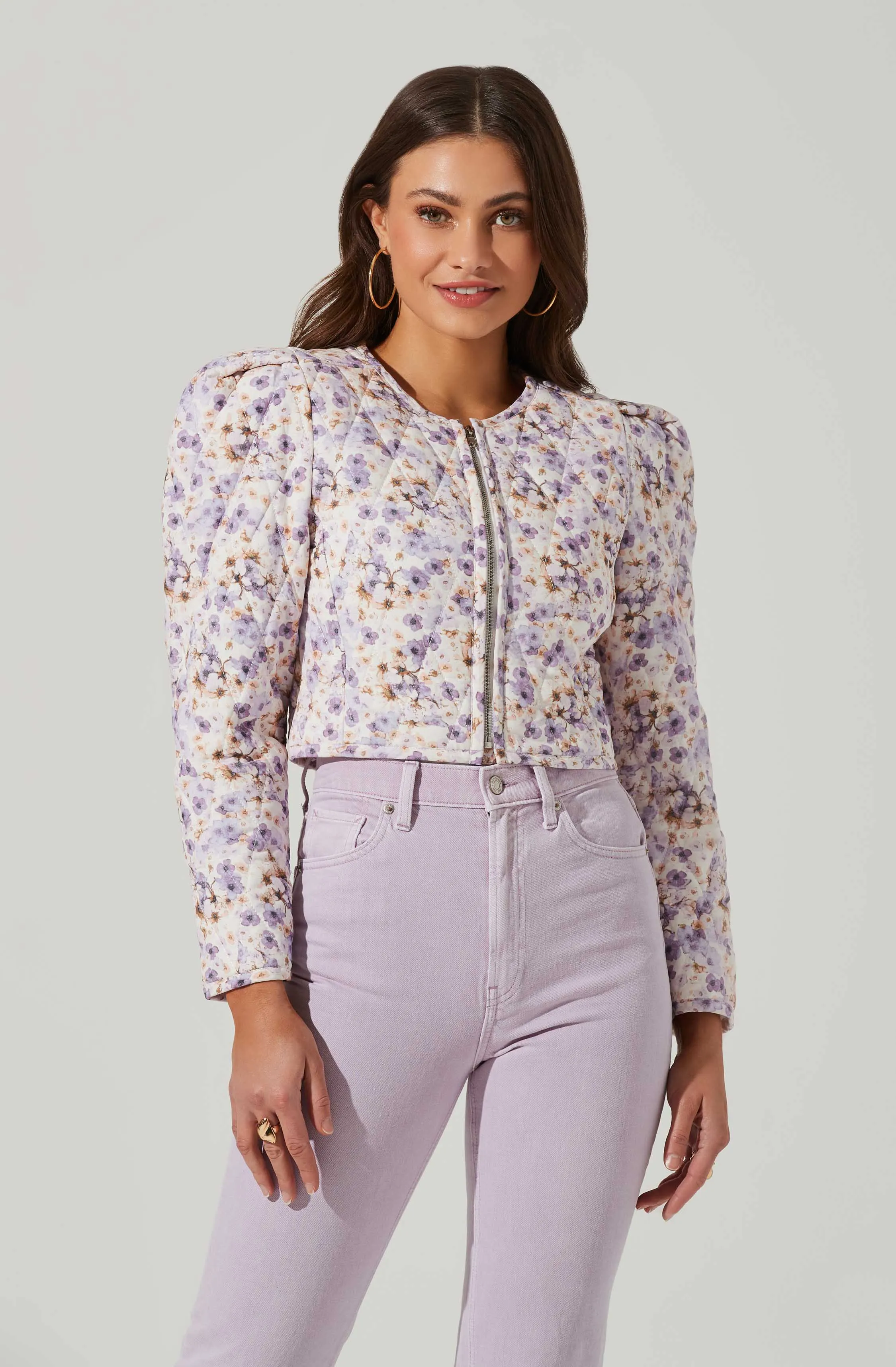 Brea Floral Quilted Cropped Puff Sleeve Jacket sold by Astr product image thumbnail 3