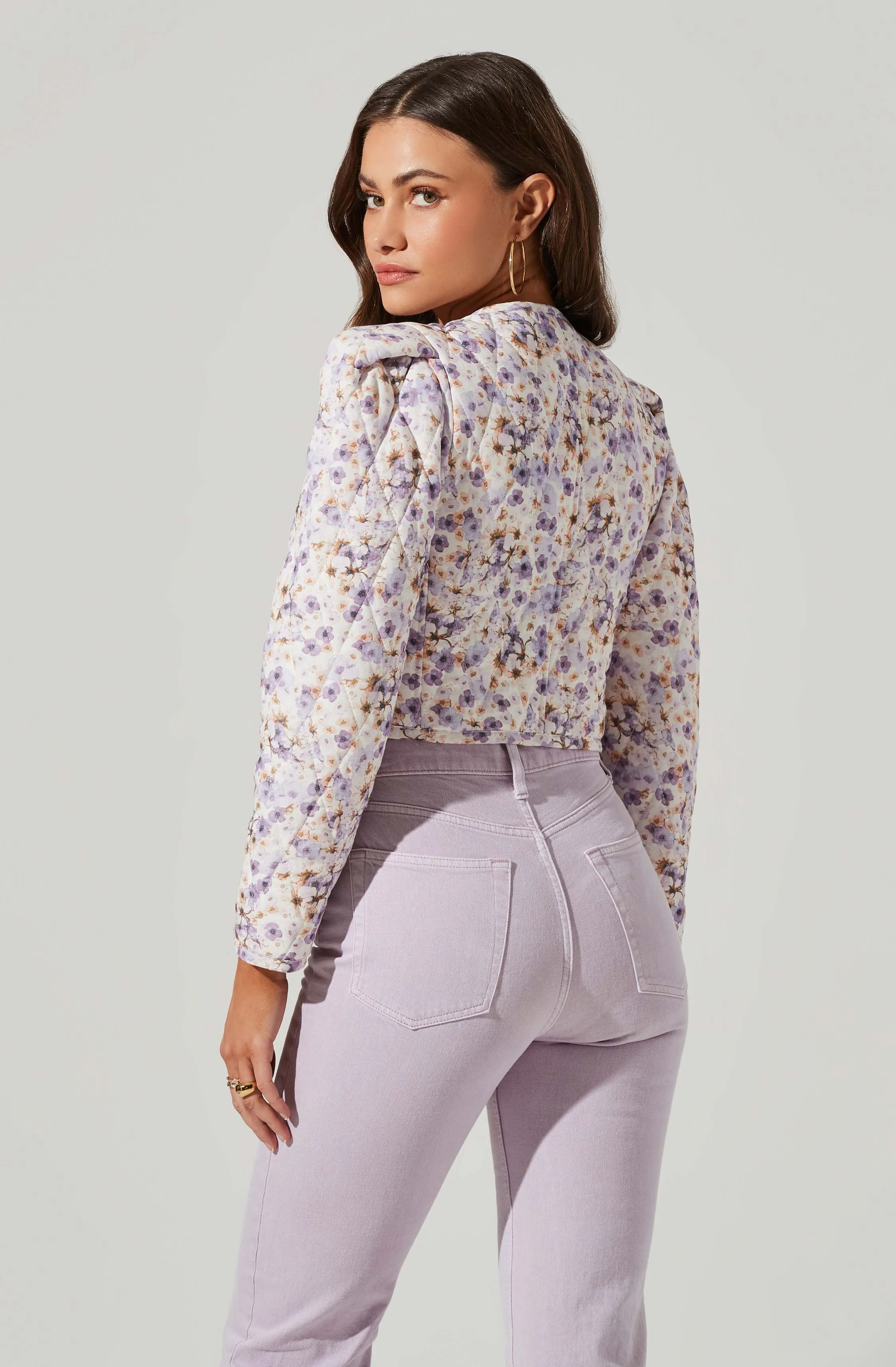 Brea Floral Quilted Cropped Puff Sleeve Jacket sold by Astr product image thumbnail 5