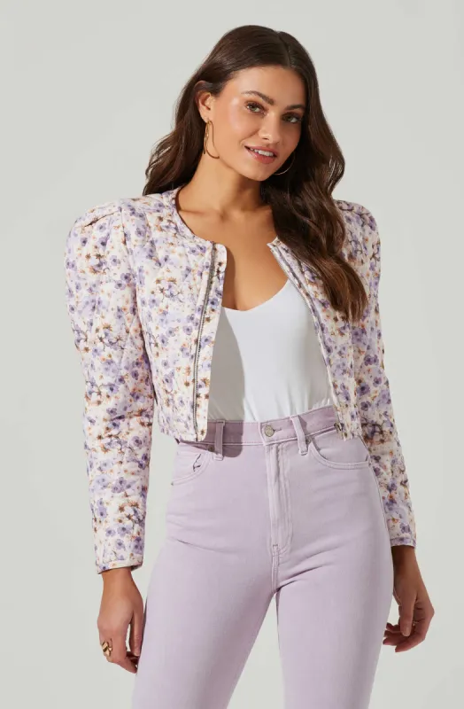 Brea Floral Quilted Cropped Puff Sleeve Jacket sold by Astr