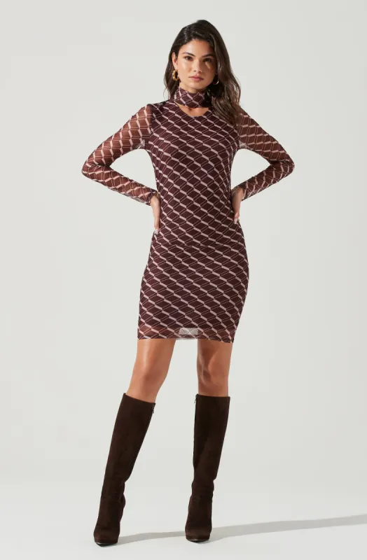 Bryn High Neck Cutout Long Sleeve Mini Dress sold by Astr