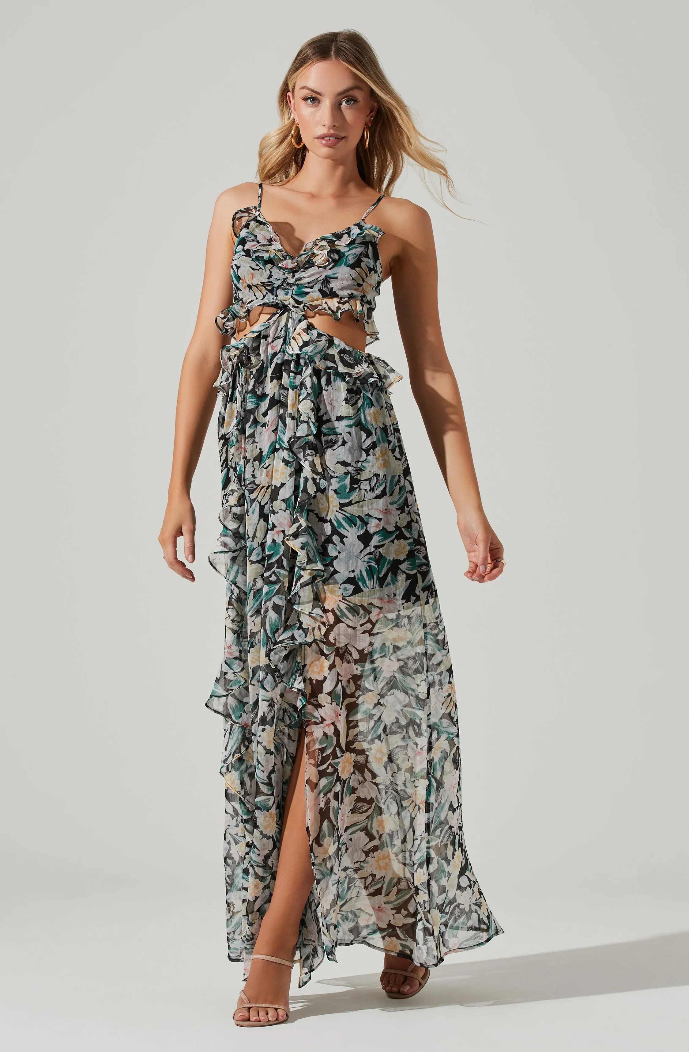 Palace Floral Cutout Ruffle Maxi Dress sold by Astr