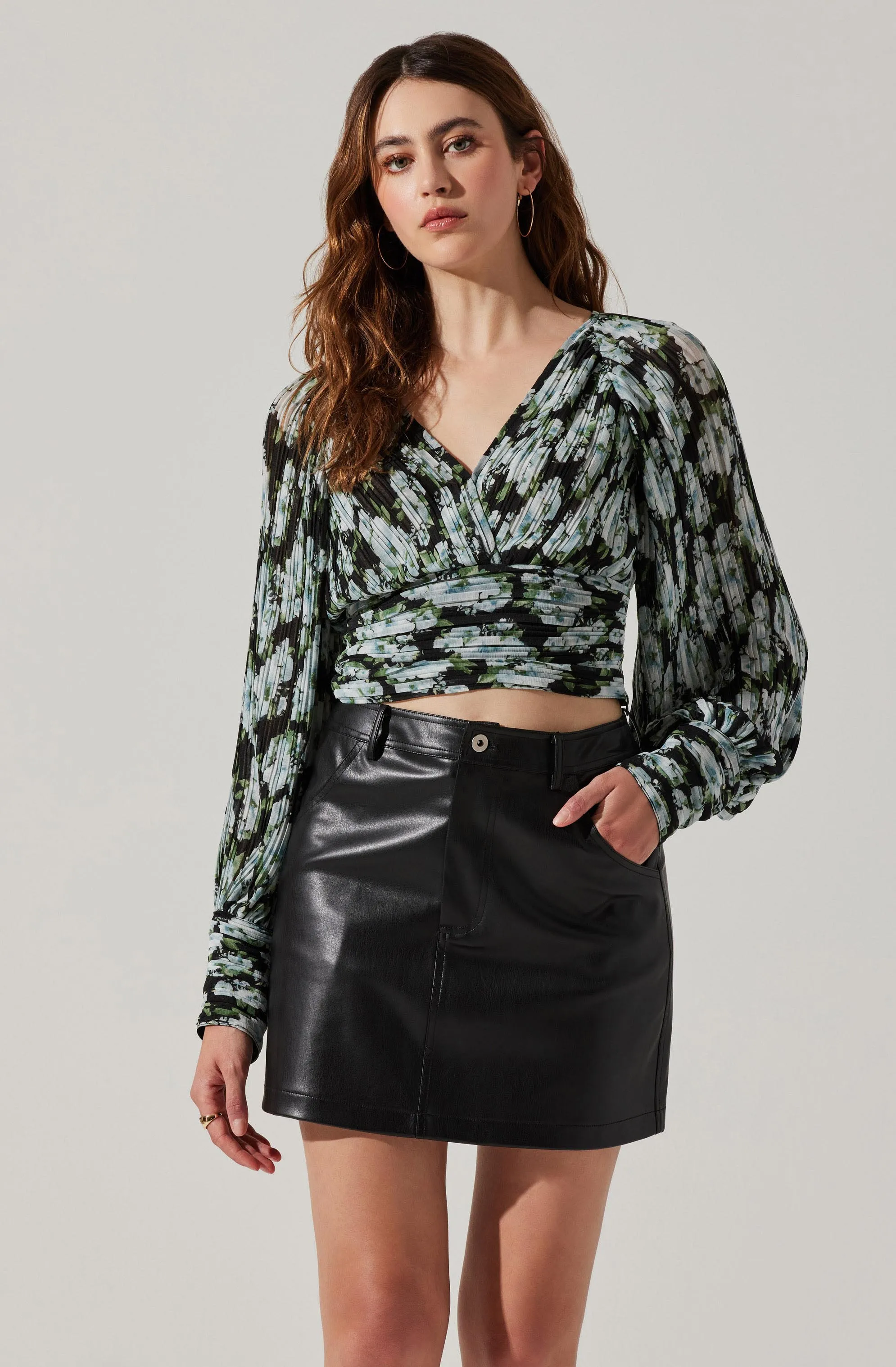 Pernilla Pleated Floral Puff Sleeve Top sold by Astr
