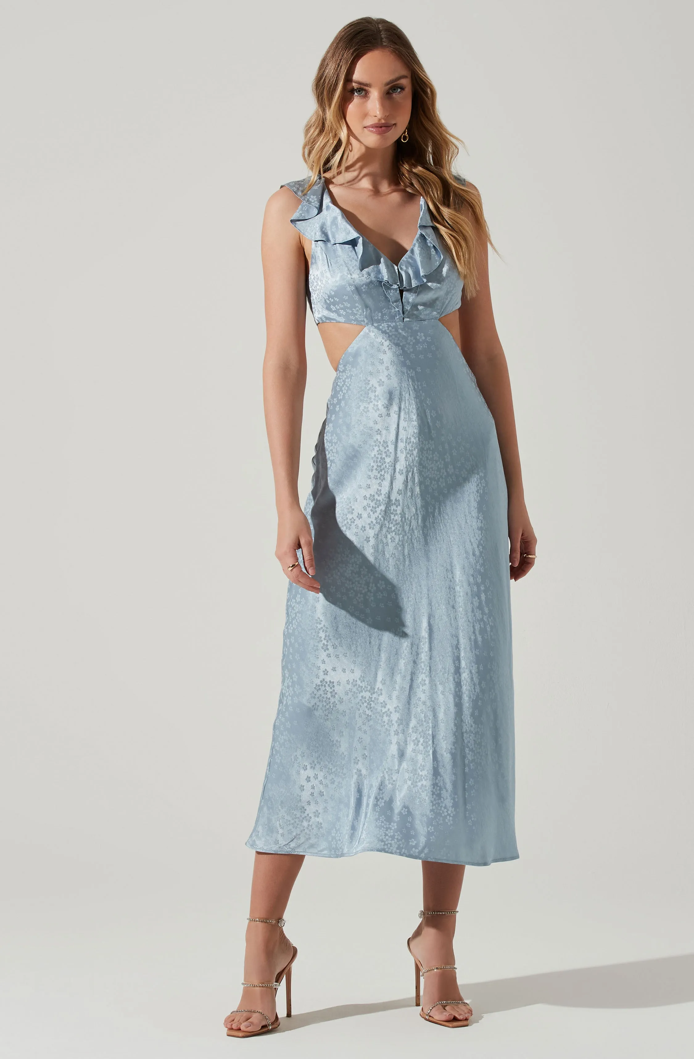 Nyla Satin Side Cutout Lace Up Midi Dress sold by Astr product image thumbnail 3