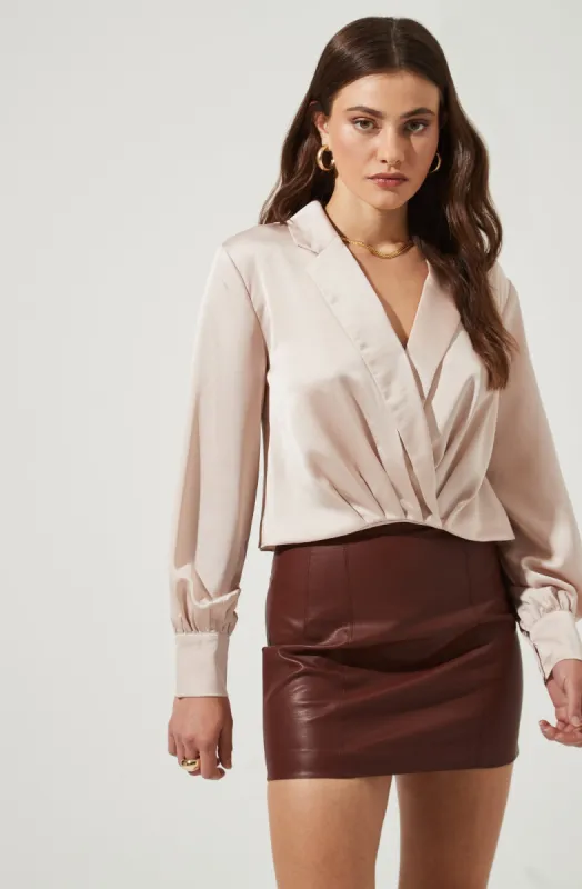 Marietta Satin Surplice Long Sleeve Top sold by Astr