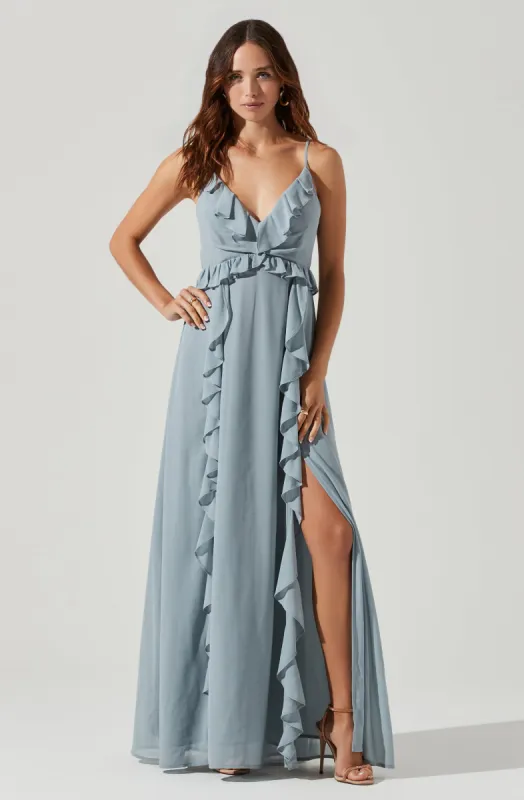 Adoria Ruffle Side Slit Maxi Dress sold by Astr