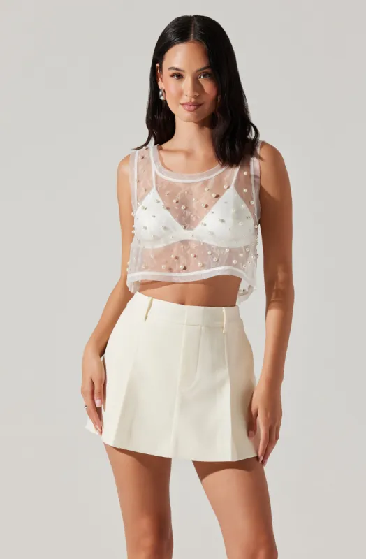 Etheos Pearl Studded Mesh Top sold by Astr