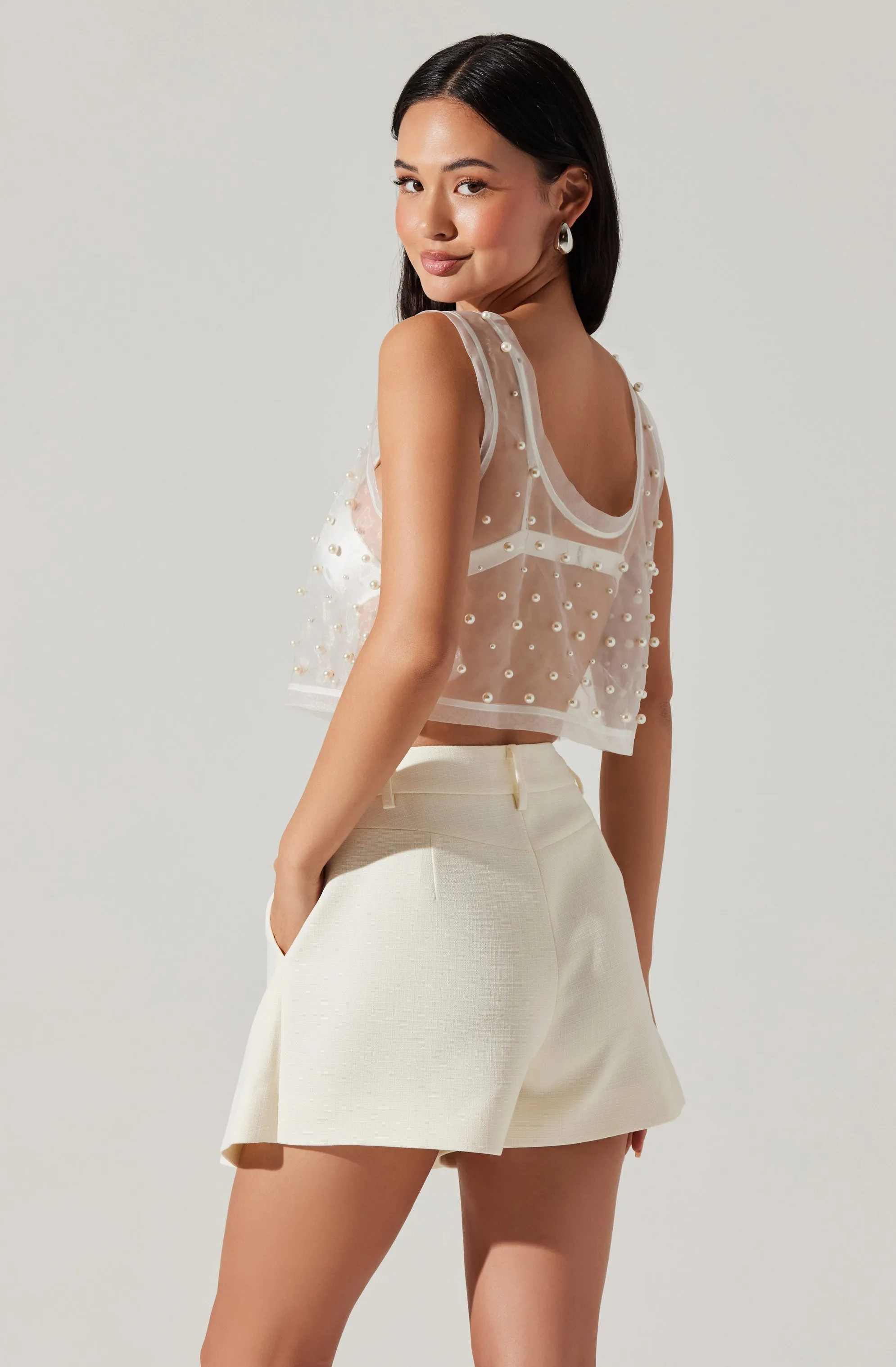 Etheos Pearl Studded Mesh Top sold by Astr product image thumbnail 4