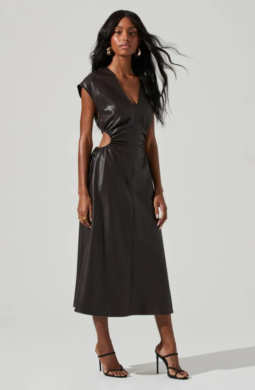 Miranda Faux Leather Cutout Midi Dress sold by Astr