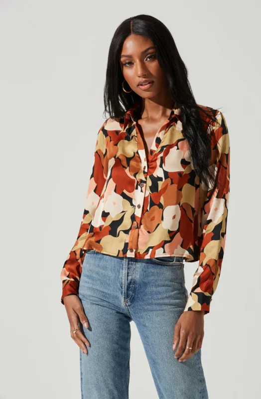 Yesenia Abstract Print Button Down Top made by Astr