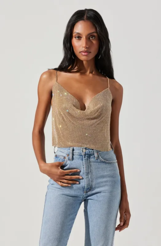 Mika Rhinestone Mesh Cowl Neck Top sold by Astr