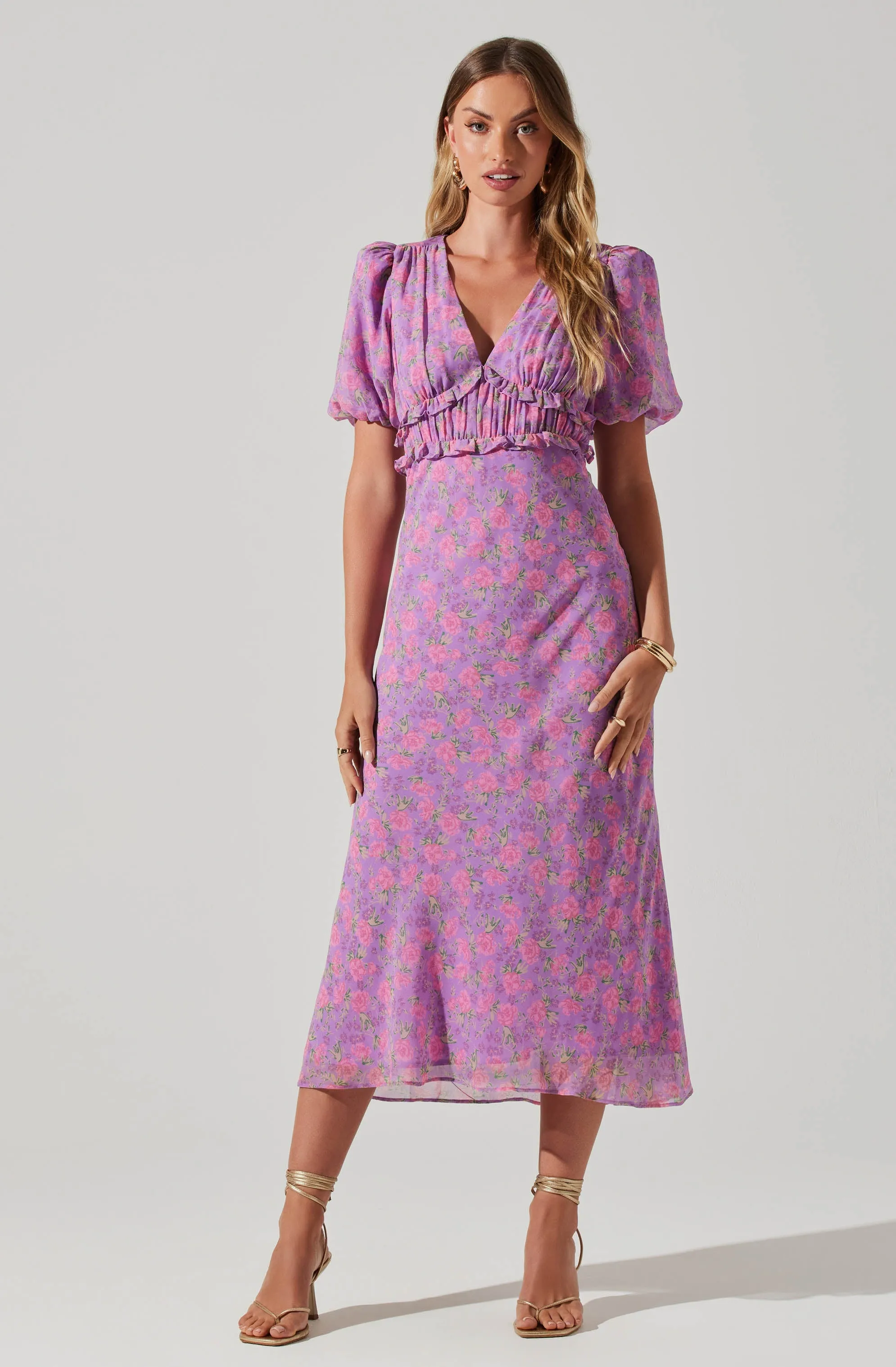 Esperanza Floral Puff Sleeve Midi Dress sold by Astr product image thumbnail 3