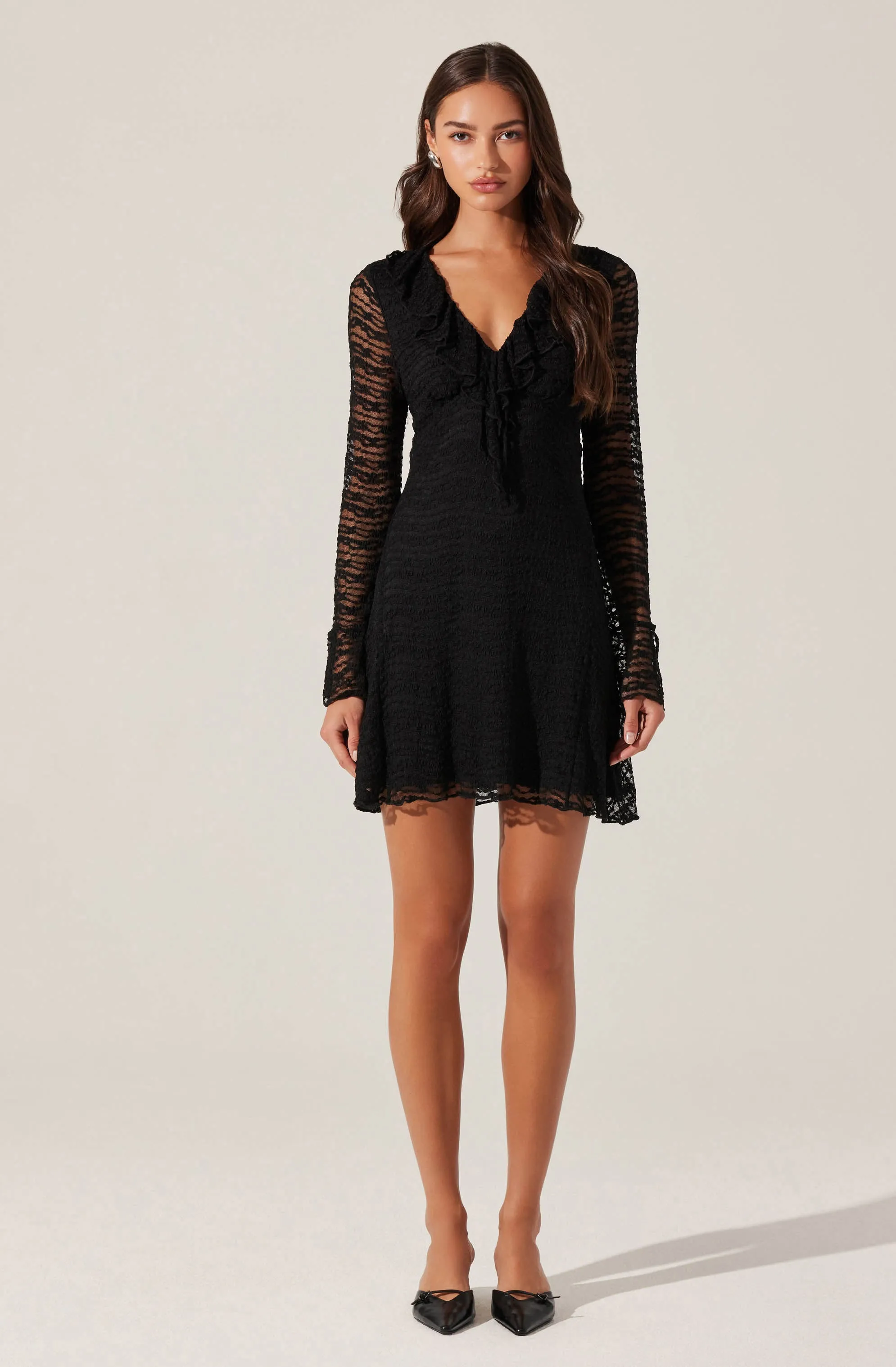 Ruffle V-Neck Lace Mini Dress sold by Astr product image thumbnail 5