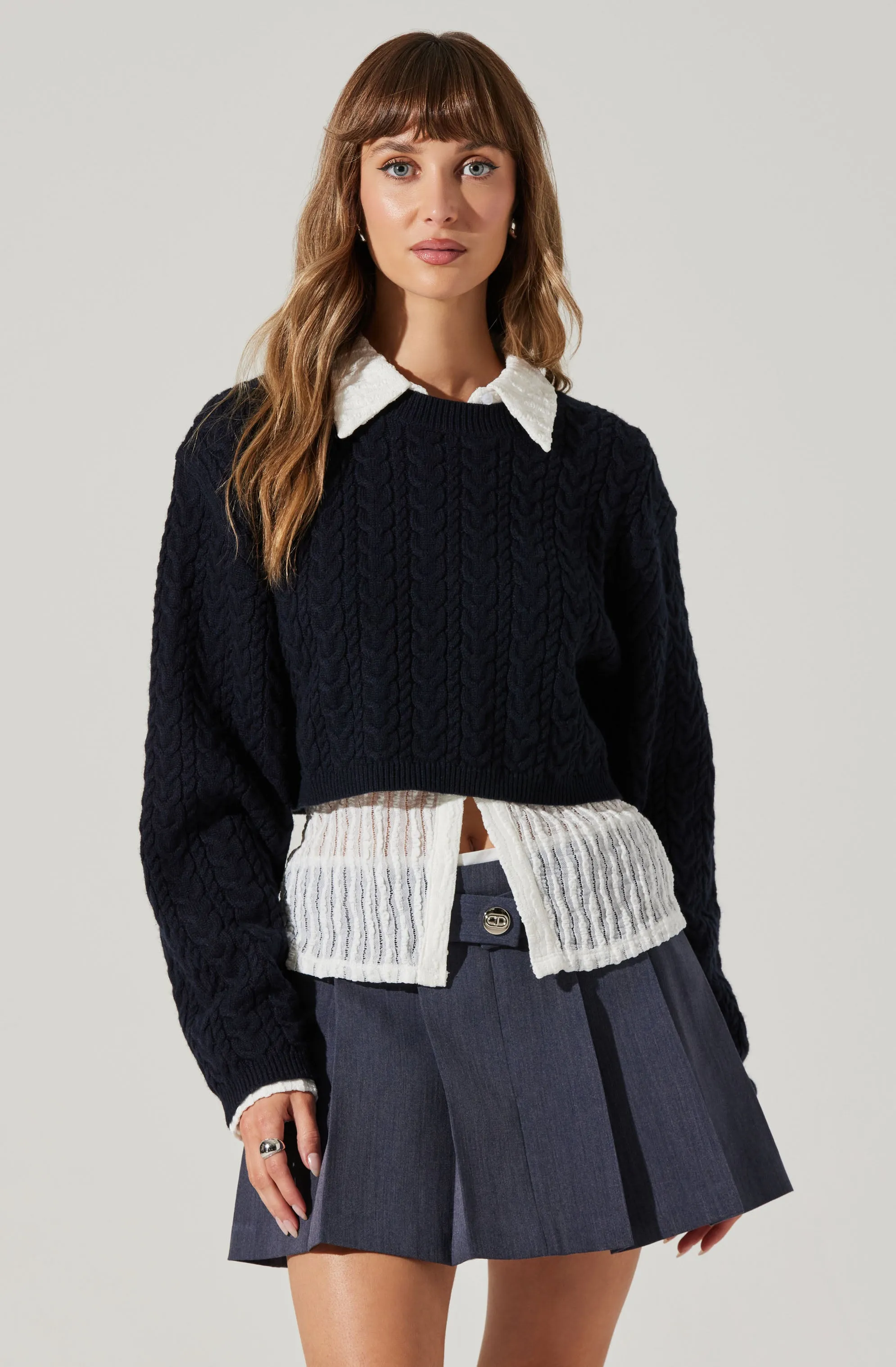 Jorah Cropped Cable Knit Sweater sold by Astr