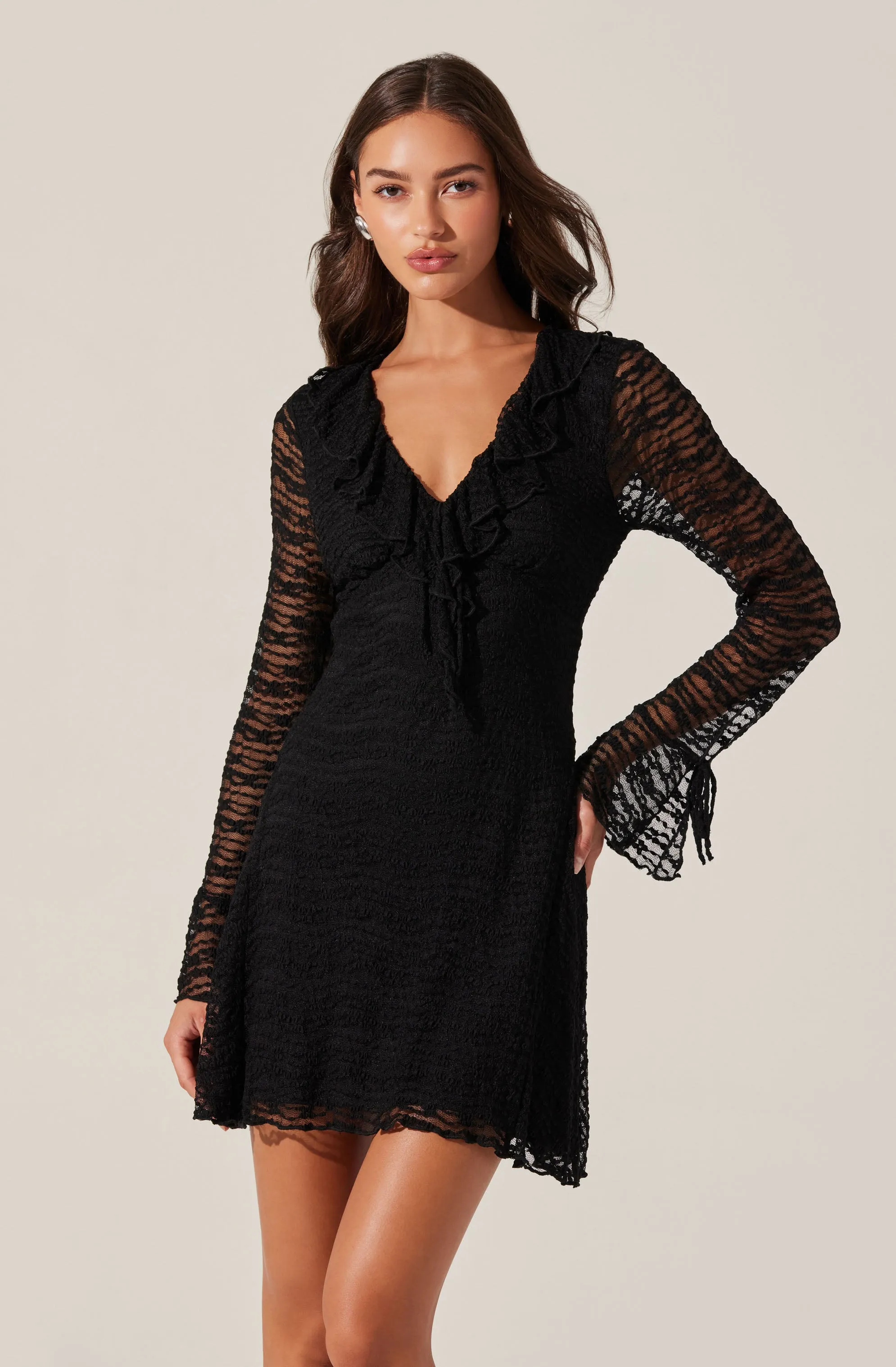 Ruffle V-Neck Lace Mini Dress sold by Astr product image thumbnail 3