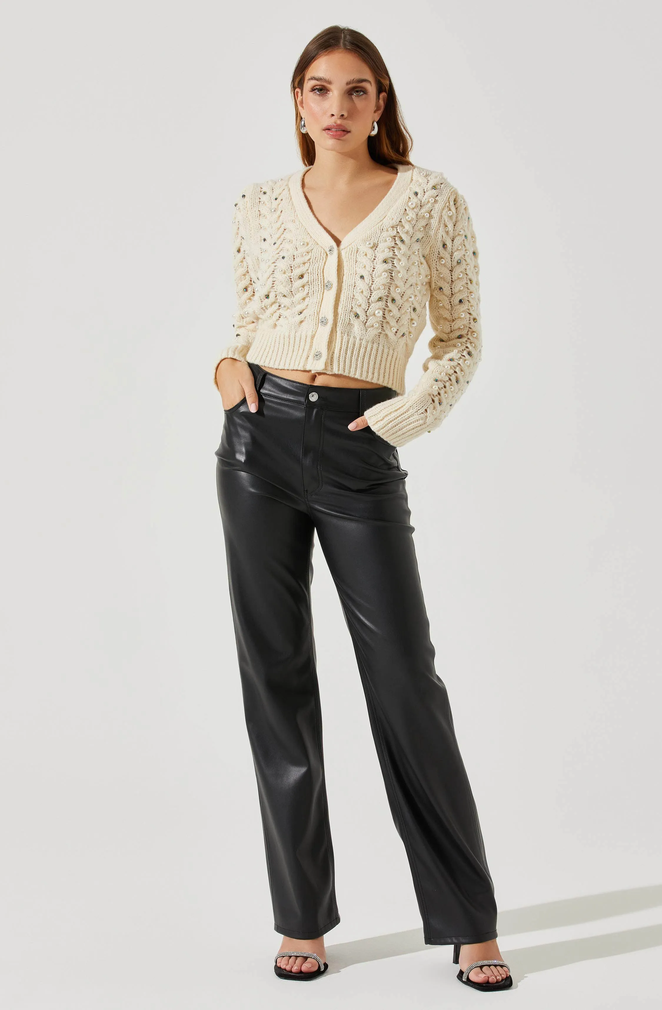 Mien Embellished Cable Knit Cardigan Sweater sold by Astr product image thumbnail 3