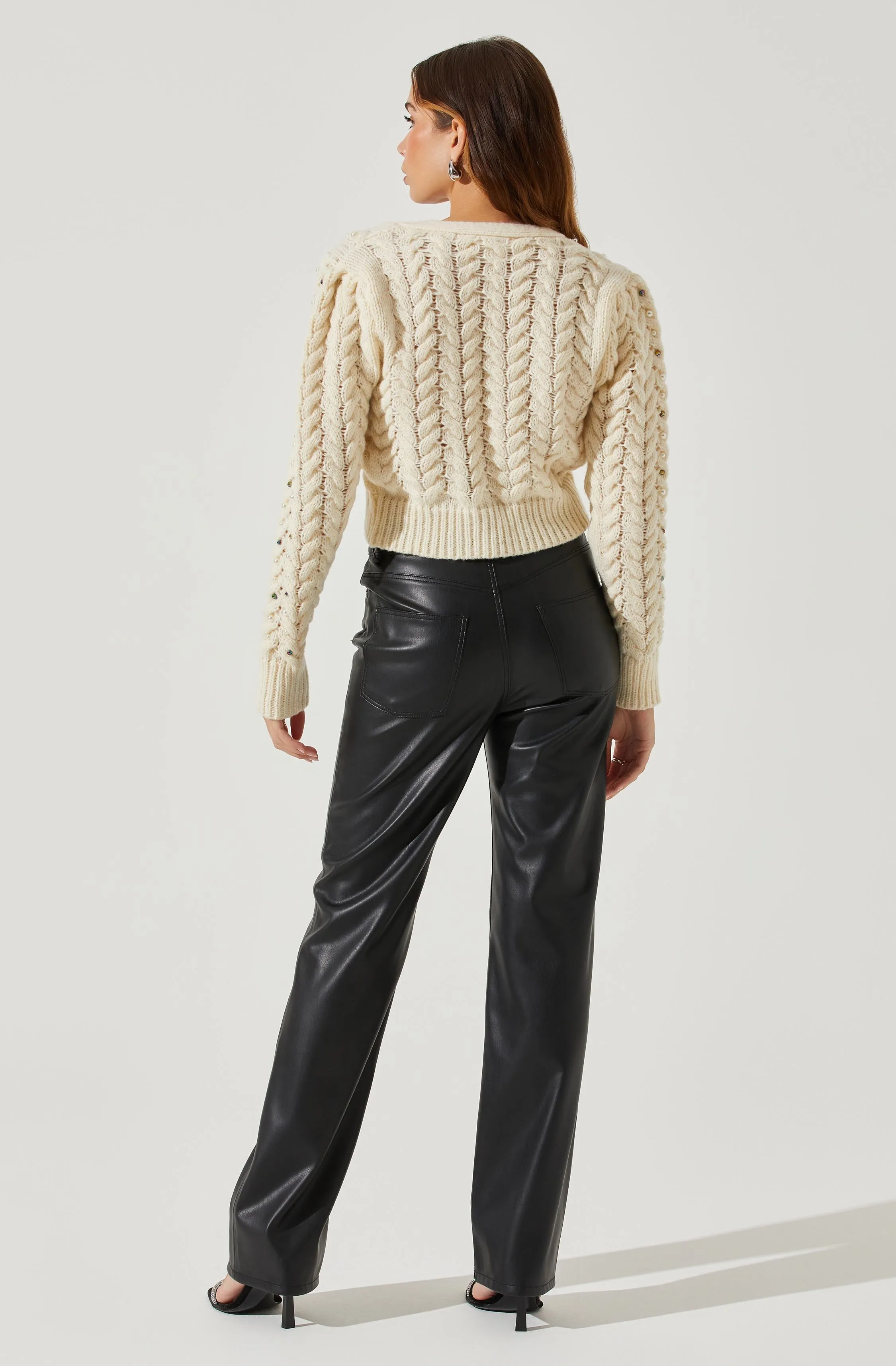 Mien Embellished Cable Knit Cardigan Sweater sold by Astr product image thumbnail 5